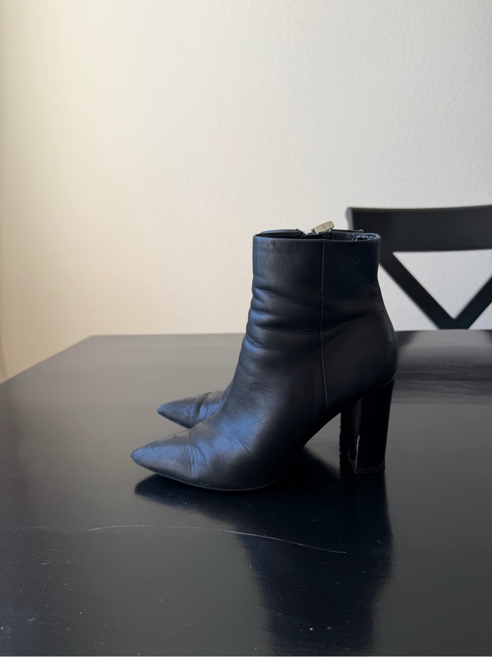 Marc Fisher Black Pointed-Toe Leather Ankle Booties